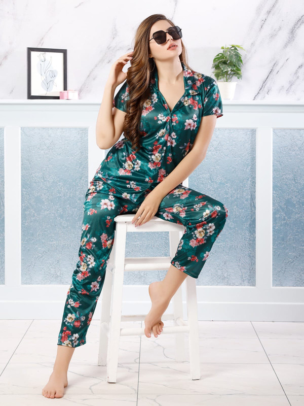 Elegant Satin Half-Sleeve Night Suit Set