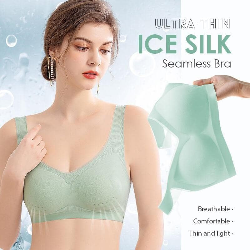 Women Super Cooling Ice Silk Breast Support  Out Detachable Pads Bra